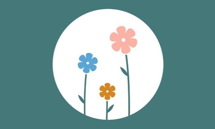 Graphic of some flowers in a white circle
