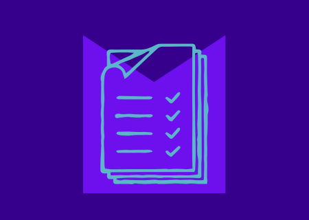 Drawing of a checklist on top of an M shaped graphic